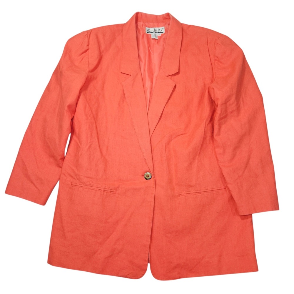 SK & Company VTG 90s Single Button Blazer Jacket Coral Orange Sz 14P